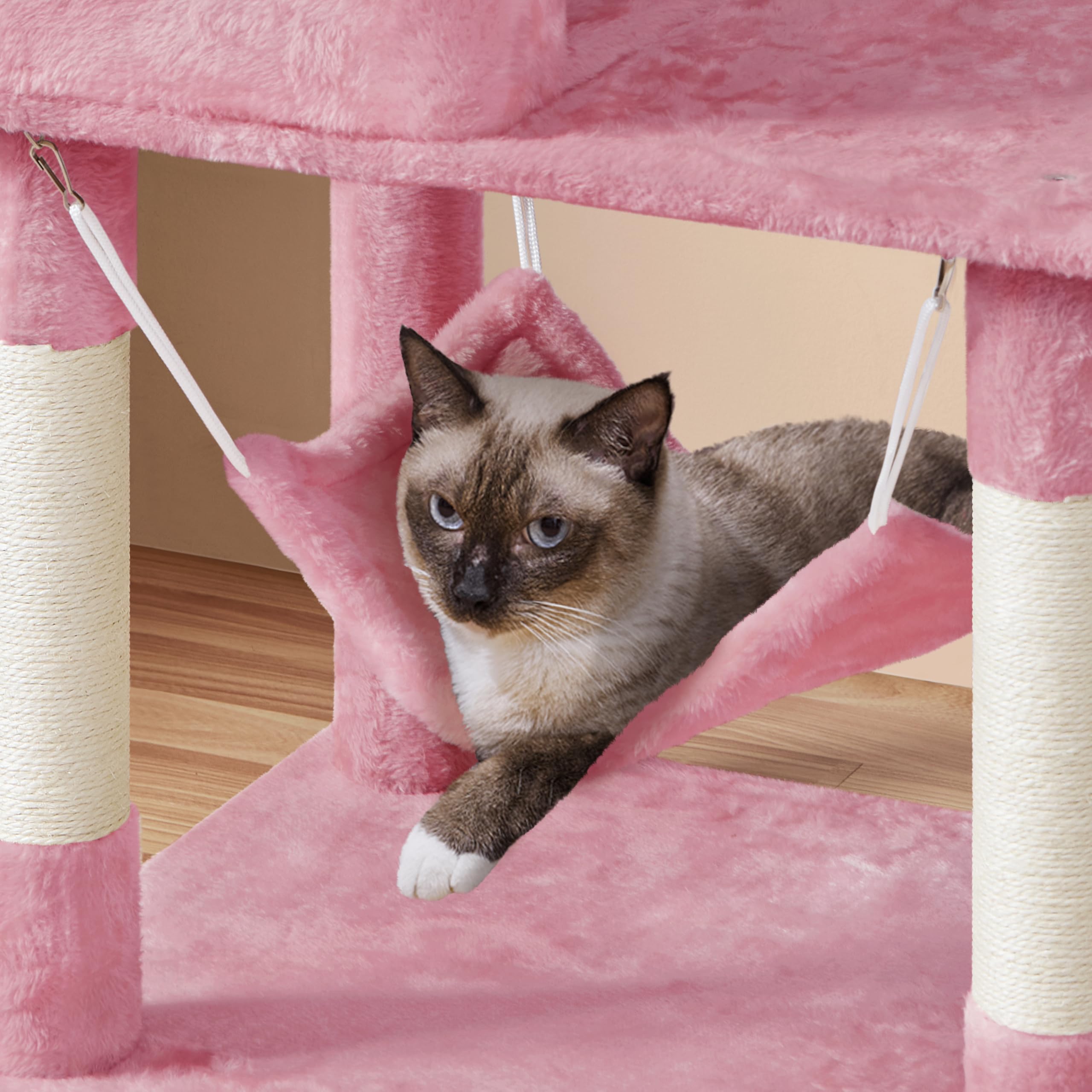 Yaheetech Multi-Level Cat Tree, Large Cat Tower With Condos Platform, Cat House Cat Tree For Medium Cats Pink, 64.5In